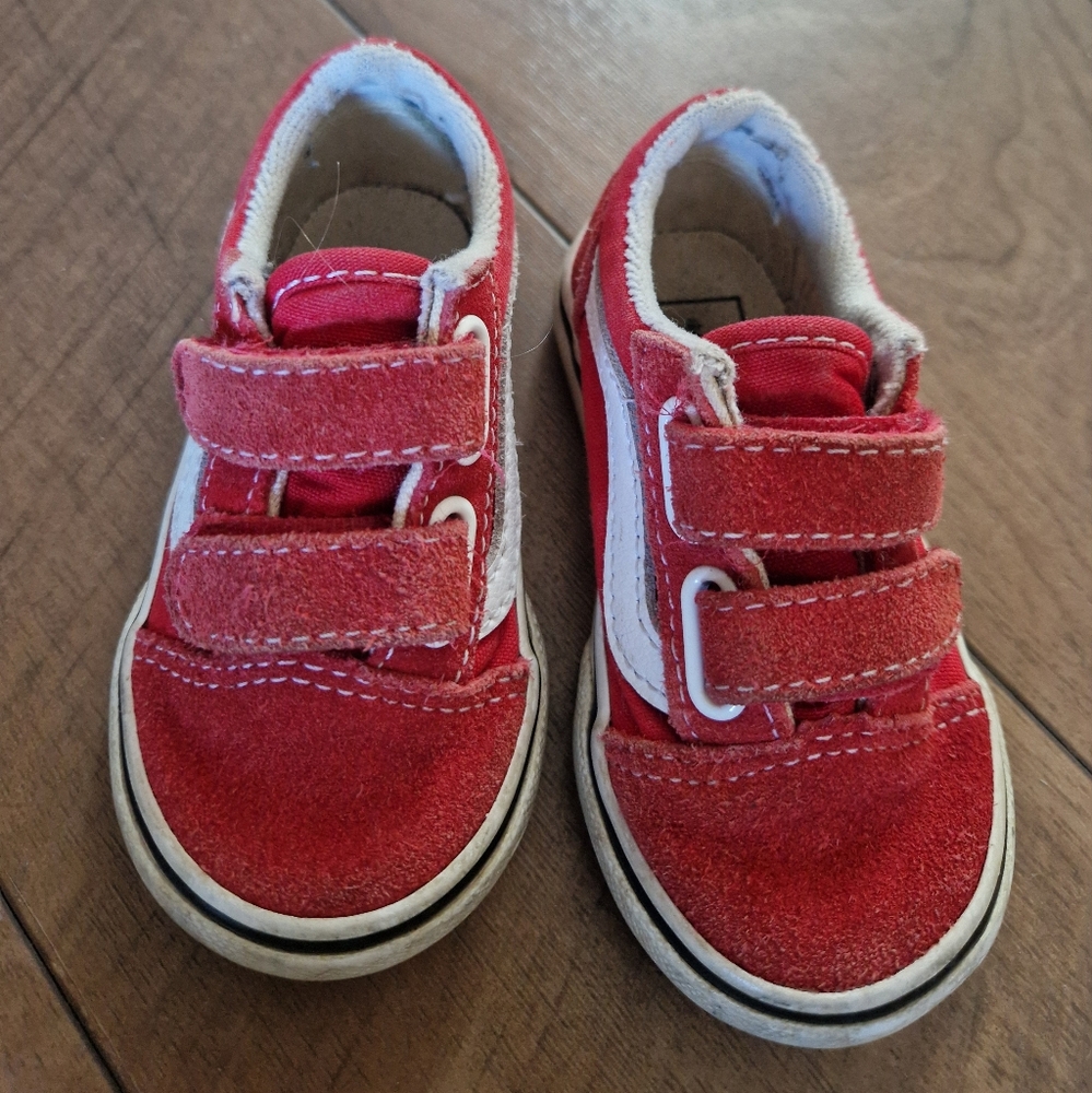 Vans Red and White Velcro Sneakers